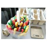 Group of knives, take out containers, scales, organizer