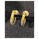 14K & 925 David Yurman Diamond Metro Cable Hoop Earrings