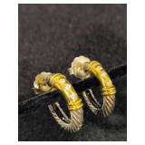 14K & 925 David Yurman Diamond Metro Cable Hoop Earrings