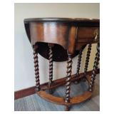 Antique Oak Drop Leaf Barley Twist Leg Side Table