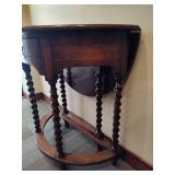 Antique Oak Drop Leaf Barley Twist Leg Side Table