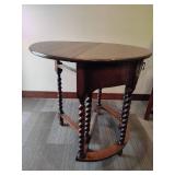 Antique Oak Drop Leaf Barley Twist Leg Side Table