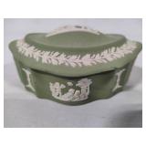 Wedgewood Sage Jasperware Trinket Box, Bud Vase & Plate