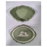 Wedgewood Sage Jasperware Trinket Box, Bud Vase & Plate
