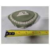 Wedgewood Sage Jasperware Trinket Box, Bud Vase & Plate