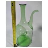 Hand Blown Green Glass Decanter w/Ice Chamber