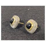 14K & 925 David Yurman Albion Black Onyx Square Earrings