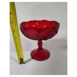Mosser Glass Inverted Thistle Ruby Red Compote & Covered Dish