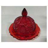 Mosser Glass Inverted Thistle Ruby Red Compote & Covered Dish