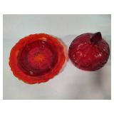 Mosser Glass Inverted Thistle Ruby Red Compote & Covered Dish