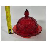 Mosser Glass Inverted Thistle Ruby Red Compote & Covered Dish