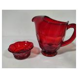 Viking Ruby Red Georgian Honeycomb Pitcher & Small Dish