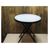 Glass Round Printed Folding Outdoor Portable Side Table Blue - Room Essentials