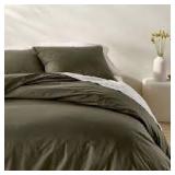 Full/Queen Cotton Percale Duvet Set Olive Green - Casaluna