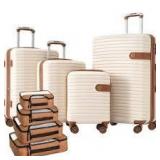 4 PCS Expandable ABS Lightweight Hard Shell Luggage Set Cream