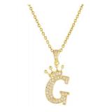G Initial Necklace, 14K Gold-Plated Crown Pendant with CZ on 20-Inch Chain - Brand New
