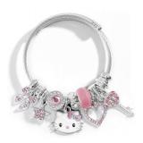 Hello Kitty Silver Tone Charm Bangle Bracelet - Brand New
