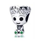 Sterling Silver Groot-Inspired Charm with Green Cubic Zirconia - Brand New