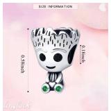 Sterling Silver Groot-Inspired Charm with Green Cubic Zirconia - Brand New