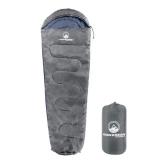 Wakeman Outdoors Mummy Adult Cold Weather Gray Sleeping Bag Rated to 25°F, Waterproof with Drawstring Hood, Camping Equipment - Brand New