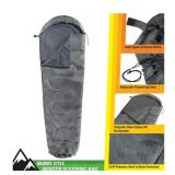 Wakeman Outdoors Mummy Adult Cold Weather Gray Sleeping Bag Rated to 25°F, Waterproof with Drawstring Hood, Camping Equipment - Brand New