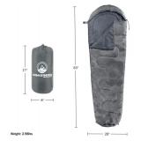 Wakeman Outdoors Mummy Adult Cold Weather Gray Sleeping Bag Rated to 25°F, Waterproof with Drawstring Hood, Camping Equipment - Brand New