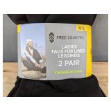 2 Free Country Ladies Faux Fur Lined Leggings Black M/L - Brand New