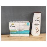 Dove Sensitive Beauty 8 Pack Bars, Dove Restore Coconut & Cocoa Butter Body Wash - Brand New