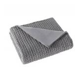 Ann Taylor Oversized Reversible Quilted Chevron Gray 60" x 70" Throw - Brand New