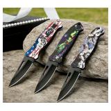3 Ergonomic Utility Pocket Stainless Steel Knives - Joker, Wolves & Skull Lady - Brand New