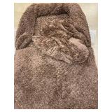 Brown Plush Shag Lounge Couch/Mattress - Includes Blanket