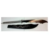 War Dragon Sword with Embossed Metal Handle and Wooden Scabbard