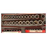 Collection of 1/2" and 3/8" Impact Sockets Set with 1/2" Bits