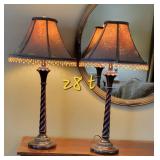 Twisted Column Candlestick Table Lamp, pair