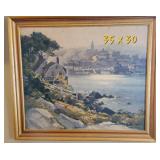Framed Landscape Print ~ Cape Ann Harbor by Artist Ted Kautzky 