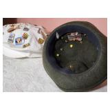 Green Wool Tyrolean Hat with Travel Pins plus White Tam Hat