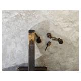 Primitive Pedestal Dining Table with Pressed Back Spindle Chairs