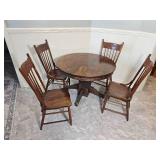 Primitive Pedestal Dining Table with Pressed Back Spindle Chairs