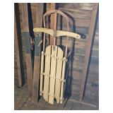 Vintage Wooden Sled and Antique Wood Skis