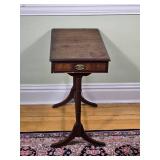 Federal Style Mahogany Pedestal Accent Table with Drawer & Brass Paw Feet