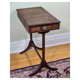 Federal Style Mahogany Pedestal Accent Table with Drawer & Brass Paw Feet