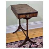 Federal Style Mahogany Pedestal Accent Table with Drawer & Brass Paw Feet