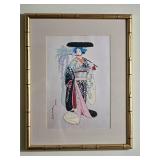 Framed Japanese Bijin Woodblock Print Woman with Fan