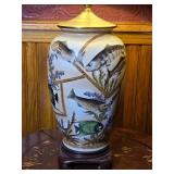 Porcelain Table Lamp with Hand Painted Fish Motif