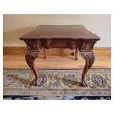 Ornate Carved Wood Accent Table with Cabriole Legs and Claw Feet