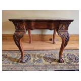 Ornate Carved Wood Accent Table with Cabriole Legs and Claw Feet