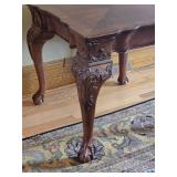 Ornate Carved Wood Accent Table with Cabriole Legs and Claw Feet