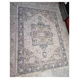 Large Vintage Style Blue and Ivory Medallion Area Rug