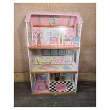 Wooden Dollhouse with Three Levels and Detailed Interior