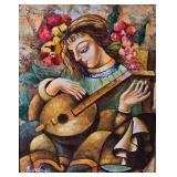 Framed Signed B Adams Guitar Player Oil Painting